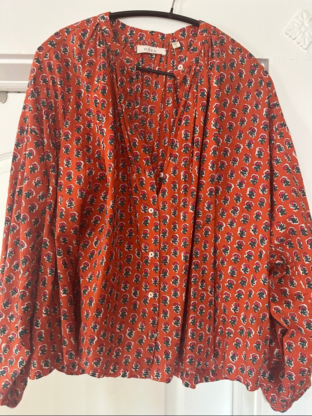 Doen Rust Red Printed Button-Front Blouse